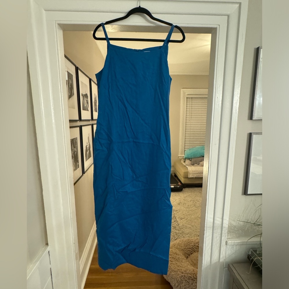 Linen Emanuel Ungaro Blue High Neck Dress